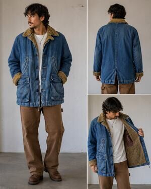 Vintage Sherpa Lined Denim Ranch Coat Jacket USA Workwear Blanket Lined Small